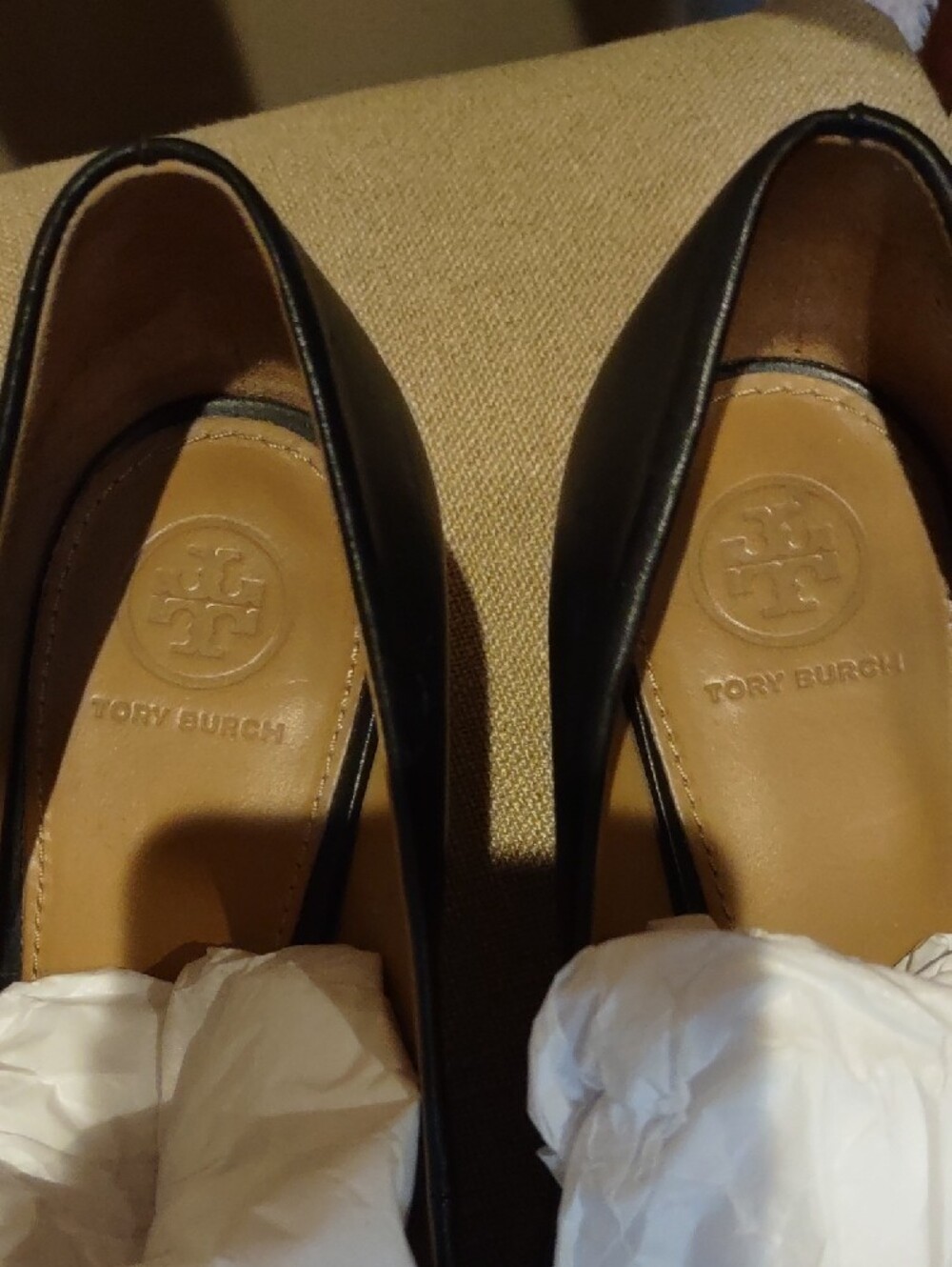 Tory Burch Black Leather Chunky Heel with Crystal Logo Medallion - Picture 5 of 15